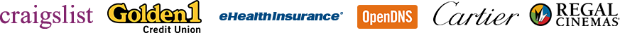 craigslist, Golden1 Credit Union, eHealthInsurance, OpenDNS, Cartier, Regal Cinemas Customer Logos